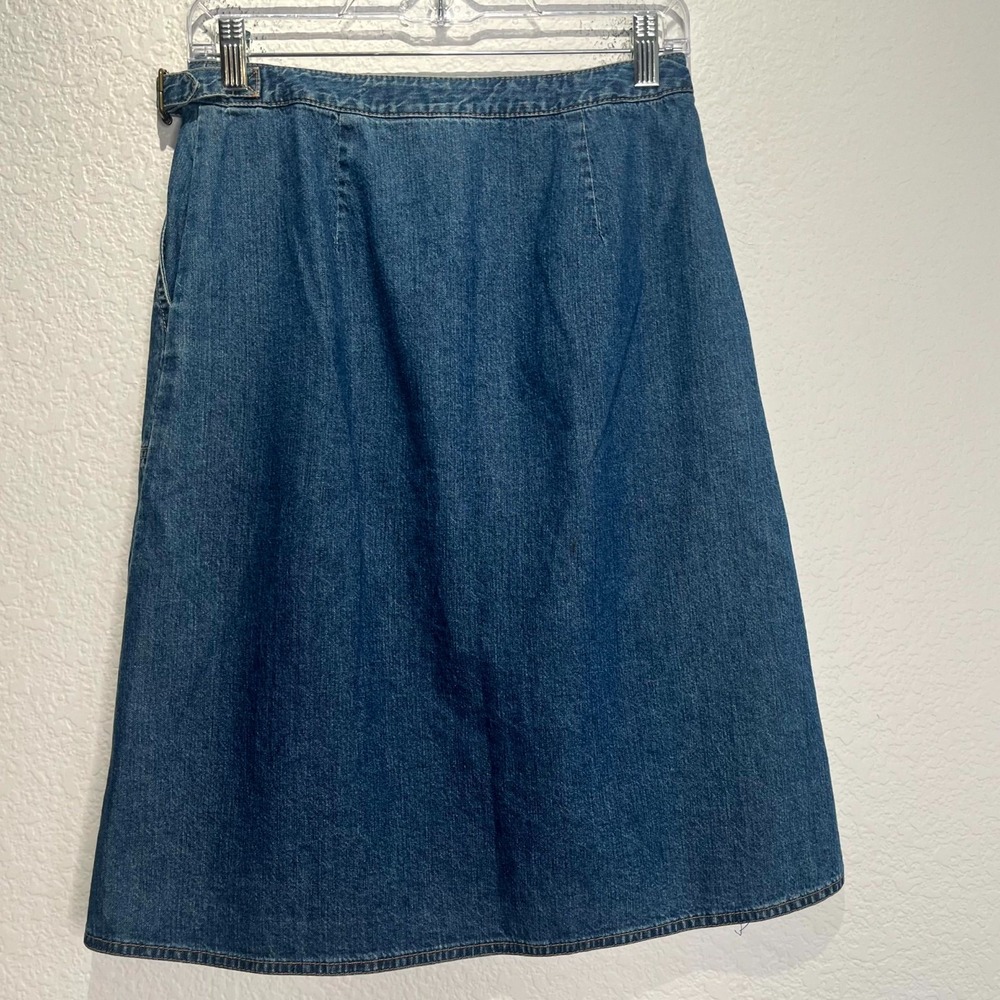 Vintage Eddie Bauer A-Line‎ Wrap Skirt Womens 4 Blue Denim Medium Wash Cotton - Picture 2 of 13